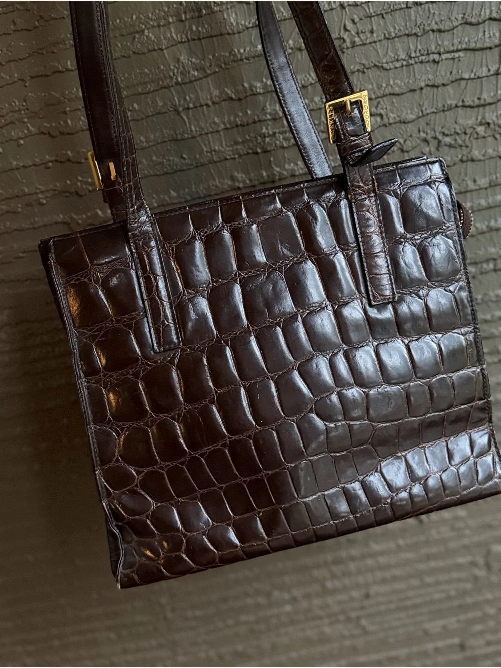 Charles Jourdan Paris Vintage Brown Croc Embossed Leather Shoulder Tote